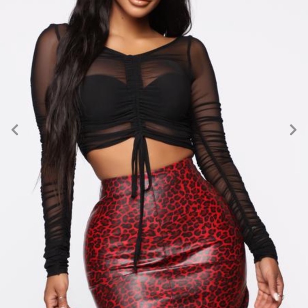 mesh ruched long sleeve